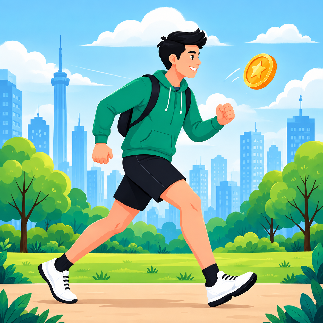 A Walkaching user running and collecting coins